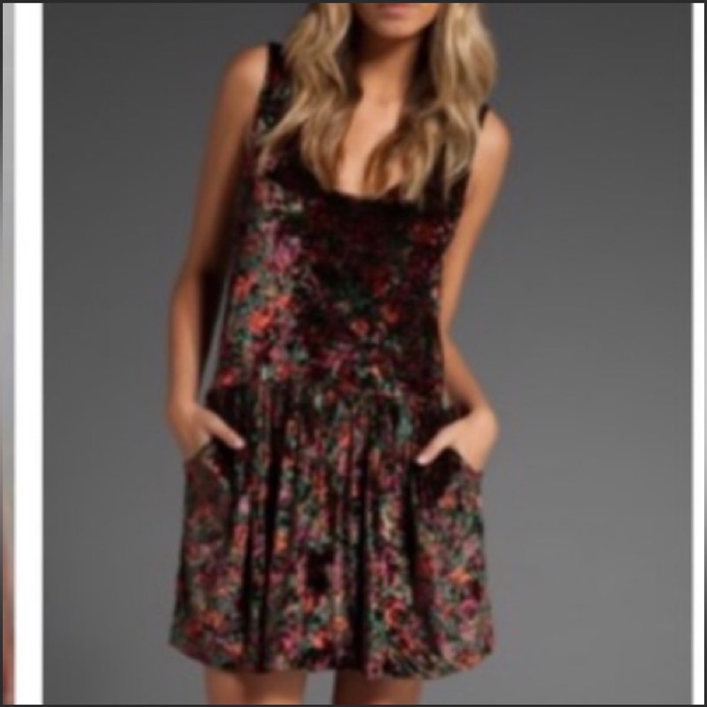FREE PEOPLE Velvet Velour Floral Sleeveless Dress